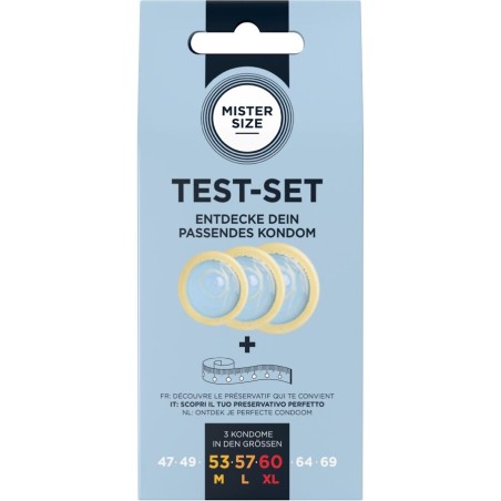 MISTER SIZE - KIT DE TEST: 3 PRÉSERVATIFS DE TAILLES DIFFÉRENTES MÉLANGE À POINTS