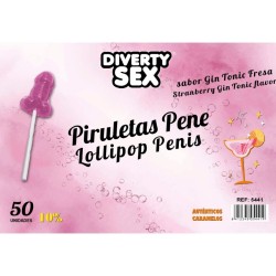 DIABLO GOLOSO - 50 LECCA-LECCA A FORMA DI PENE GIN TONIC GUSTO FRAGOLA 10 ALCOOL