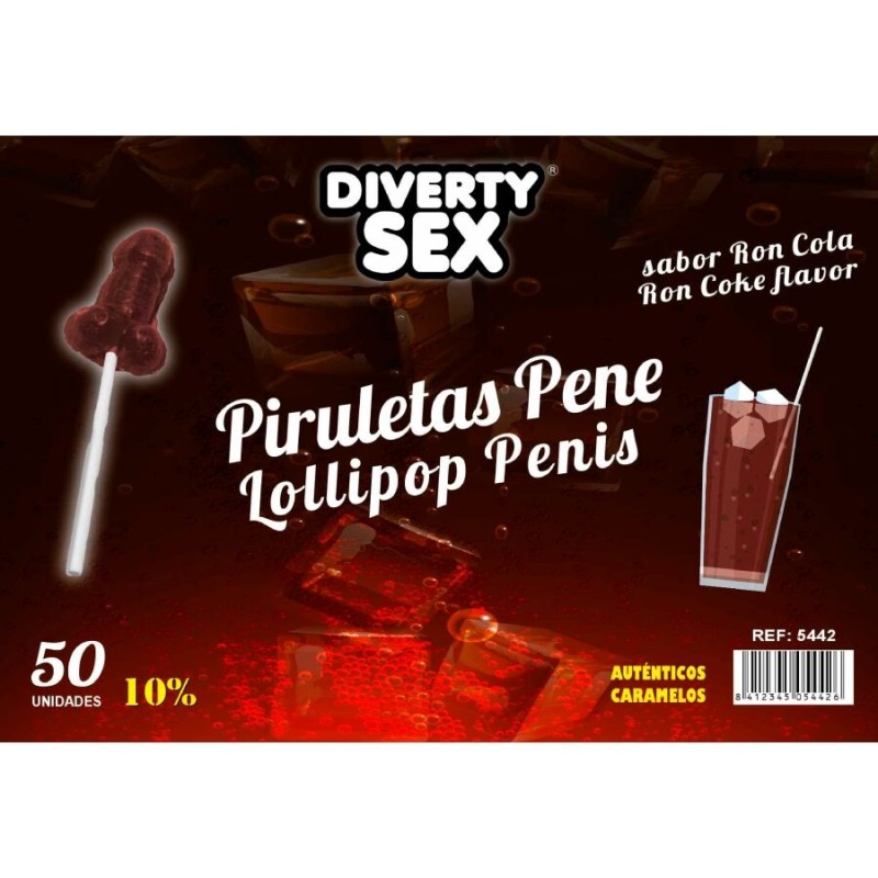 DIABLO GOLOSO - 50 SUCETTES PÉNIS SAVEUR RON COLA 10 ALCOOL