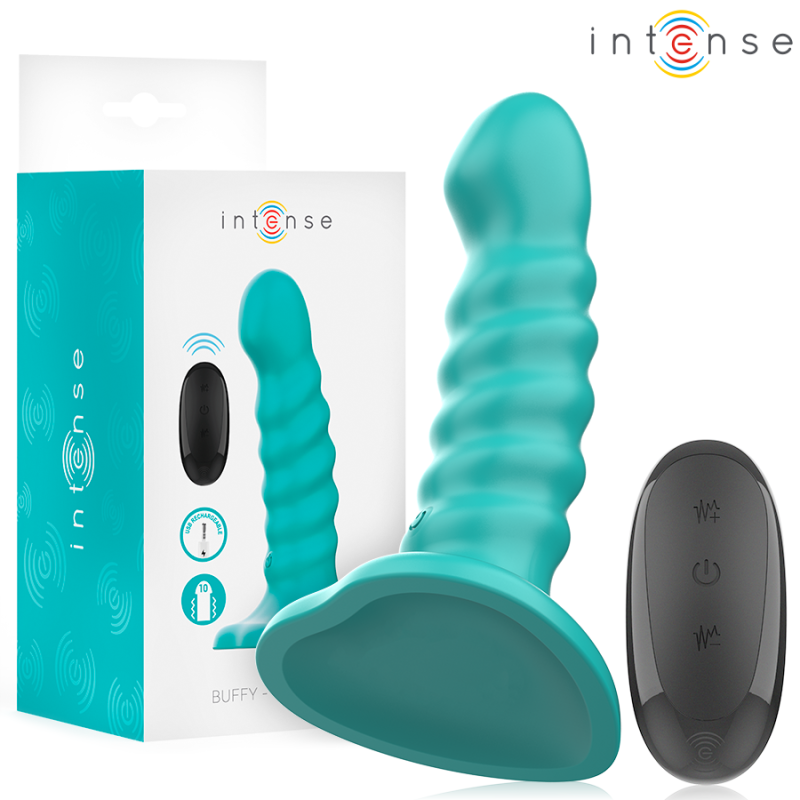 INTENSE - BUFFY VIBRATEUR TAILLE S DESIGN SPIRALE 10 VIBRATIONS TÉLÉCOMMANDE BLEUE