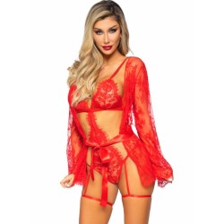LEG AVENUE - 86123 TEDDY GARTER ROBE SET RED SIZE S