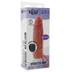 GET REAL - HYDRATED SKIN SILICONE VIBRATING PENIS SLEEVE CARAMEL 16 CM