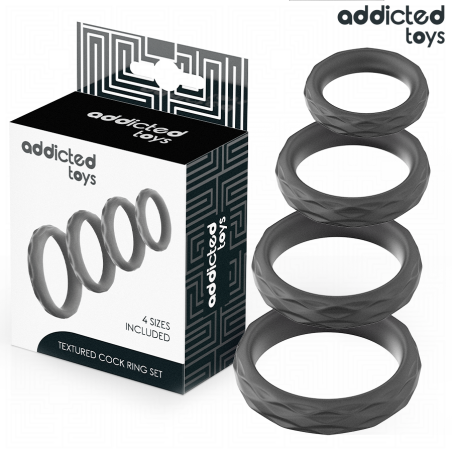 ADDICTED TOYS - TEXTURED COCK RING SET 4 SIZES