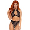 LEG AVENUE - TWO PIECES SET HALTER TOP AND PANTIES BLACK M-L