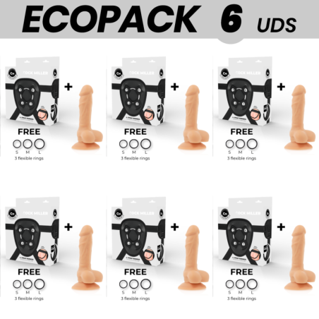 ECOPACK 6 UNITS - COCK MILLER HARNESS DILDO SILICONE DENSITY ARTICULABLE COCKSIL 13 CM
