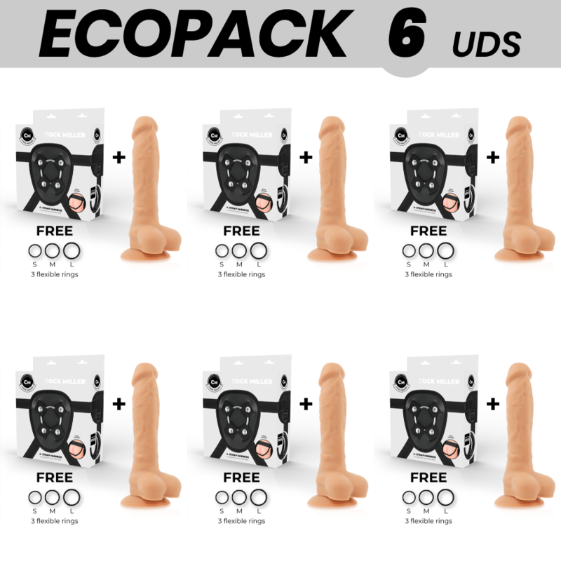 ECOPACK 6 UNITÉS - COCK MILLER HARNAIS COCKSIL ARTICULABLE SILICONE DENSITÉ 19,5 CM