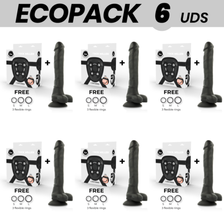 ECOPACK 6 UDS - COCK MILLER ARNES SILICONA DENSITY ARTICULABLE COCKSIL NEGRO 24 CM