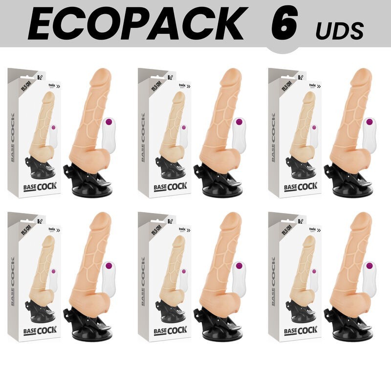 ECOPACK 6 UNIT - BASECOCK VIBRATORE REALISTICO TELECOMANDO NATURALE CON TESTICOLI 19.5 CM -O- 4 CM