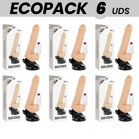 ECOPACK 6 UNITS - BASECOCK REALISTIC VIBRATOR REMOTE CONTROL NATURAL WITH TESTICLES 19.5 CM -O- 4 CM