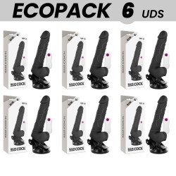 ECOPACK 6 EINHEITEN - BASECOCK REALISTISCHER VIBRATOR MIT FERNBEDIENUNG SCHWARZ MIT HODEN 19.5 CM -O- 4 CM