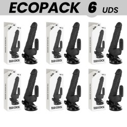 ECOPACK 6 UNIDADES - BASECOCK VIBRADOR REALÍSTICO CONTROL REMOTO NEGRO 18.5 CM -O- 4CM