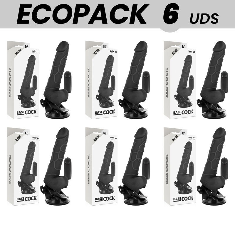 ECOPACK 6 EINHEITEN - BASECOCK REALISTISCHER VIBRATOR MIT FERNBEDIENUNG SCHWARZ 18.5 CM -O- 4CM