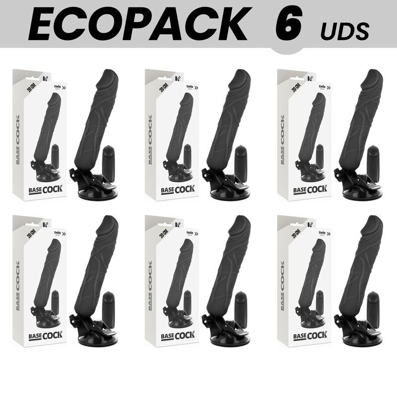 ECOPACK 6 UNIDADES - BASECOCK VIBRADOR REALÍSTICO CONTROL REMOTO NEGRO 20 CM -O- 4 CM