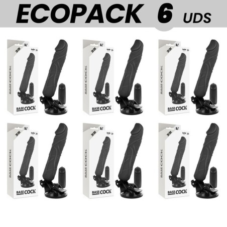 ECOPACK 6 UNIDADES - BASECOCK VIBRADOR REALÍSTICO CONTROL REMOTO NEGRO 20 CM -O- 4 CM