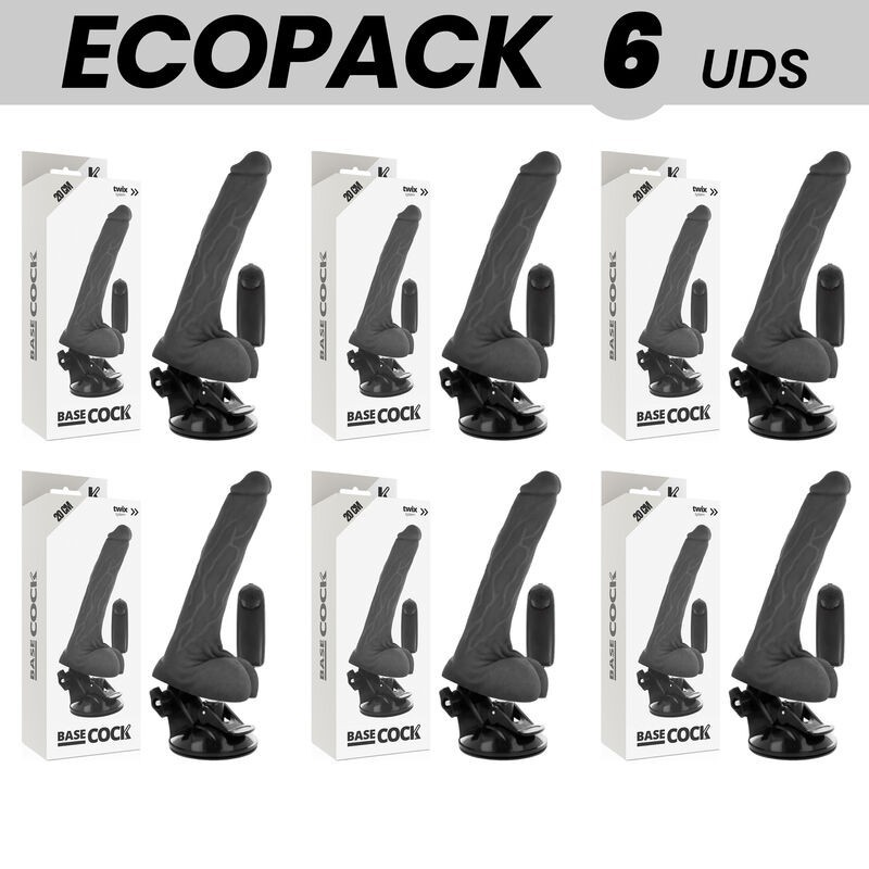 ECOPACK 6 UNIT - BASECOCK VIBRATORE REALISTICO TELECOMANDO NERO CON TESTICOLI 20 CM -O- 4 CM