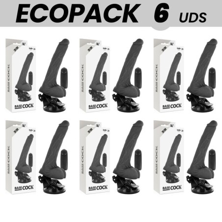 ECOPACK 6 UNITÉS - BASECOCK VIBRATEUR RÉALISTE NOIR TÉLÉCOMMANDE AVEC TESTICULES 20 CM -O- 4 CM