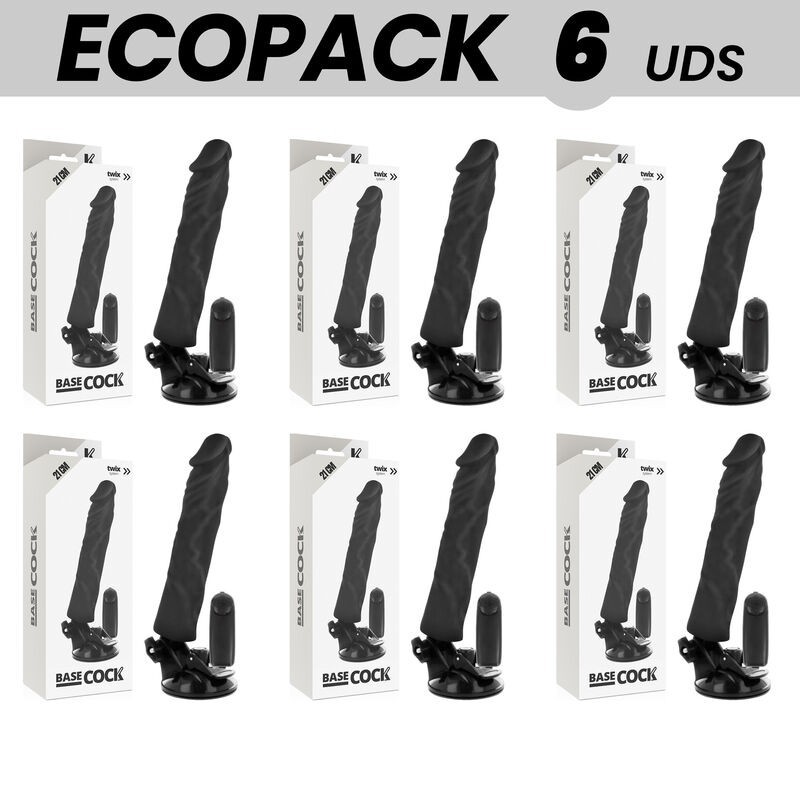 ECOPACK 6 UNIDADES - BASECOCK VIBRADOR REALÍSTICO CONTROL REMOTO NEGRO 21 CM -O- 4 CM
