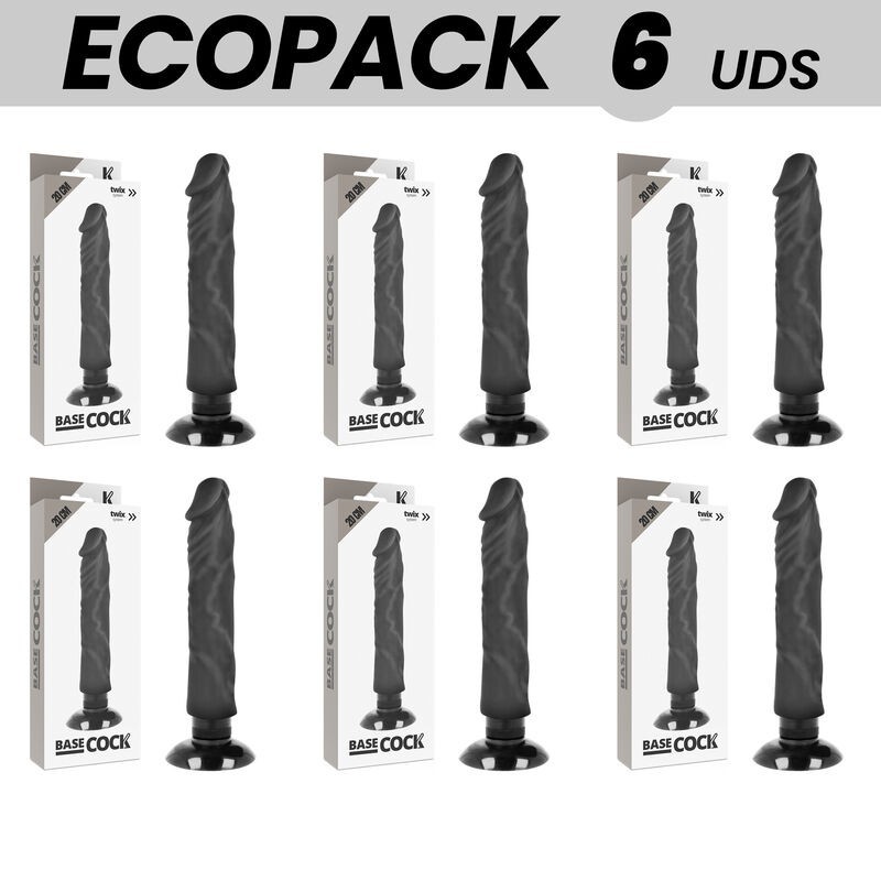 ECOPACK 6 UNITS - BASECOCK REALISTIC VIBRATOR 2-1 BLACK 20 CM -O- 4 CM