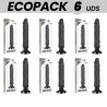 ECOPACK 6 UNIDADES - BASECOCK VIBRADOR REALÍSTICO 2-1 NATURAL NEGRO 20 CM -O- 4 CM