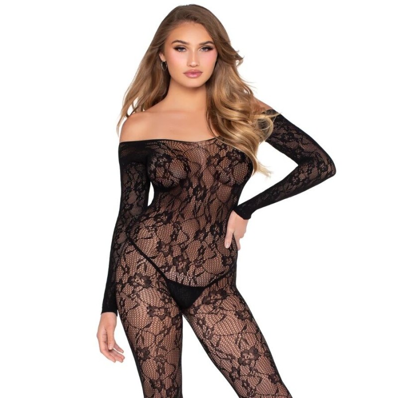 LEG AVENUE - 89366 BODYSTOCKING IN PIZZO NERO - TAGLIA UNICA