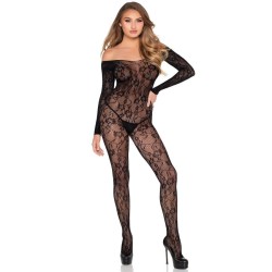 LEG AVENUE - 89366 BODYSTOCKING DE LENCERÍA DE ENCAJE NEGRO - TALLA ÚNICA