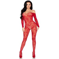 LEG AVENUE - 89366 BODYSTOCKING IN PIZZO ROSSO - TAGLIA UNICA