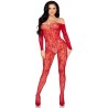 LEG AVENUE - 89366 LINGERIE EN DENTELLE BODYSTOCKING ROUGE - TAILLE UNIQUE