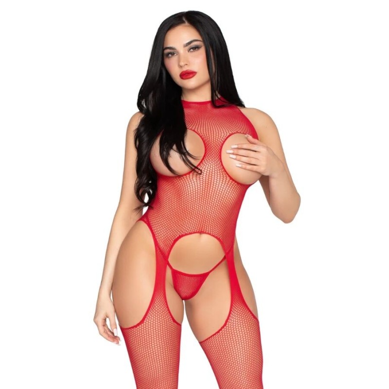 LEG AVENUE - 89374 BODYSTOCKING E SLIP SENZA COPPE ROSSO - TAGLIA UNICA