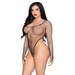 LEG AVENUE - 89377 BODYSUIT DE RED INDUSTRIAL DE CORTE ALTO NEGRO - TALLA ÚNICA