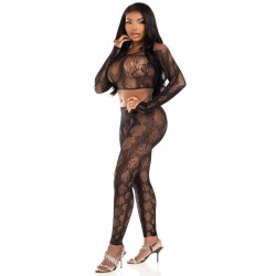 LEG AVENUE - 89373 PYTHON-CROP-TOP and FUSSLOSE STRUMPFHOSE SCHWARZ - EINHEITSGRÖSSE