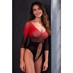 PASSION - BS118 BODYSTOCKING EN MAILLE NOIRE ET ROUGE