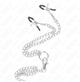 KINK - DREIFACH CHROM METALL PENISRING 3,8 CM BIS 5 CM MIT 26 CM METALLKETTE UND NIPPELKLEMMEN MODELL 1