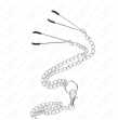 KINK - ANELLO PER PENE IN METALLO CROMATO TRIPLO DA 3,8 CM A 5 CM, CATENA IN METALLO DA 26 CM E MORSETTI PER CAPEZZOLI MOD. 2