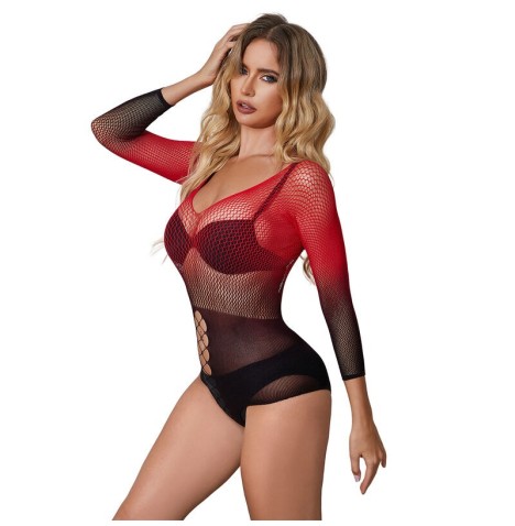 SUBBLIME - 952259 VESTITO ELASTICO A RETE MANICA LUNGA SFUMATO ROSSO E NERO TAGLIA UNICA