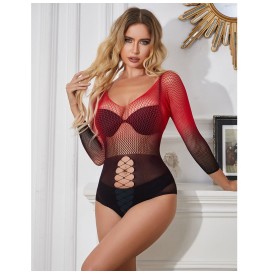 SUBBLIME - 952259 VESTIDO DE REJILLA ELÁSTICO MANGA LARGA DEGRADADO ROJO Y NEGRO TALLA ÚNICA
